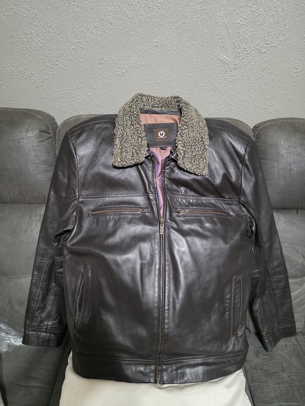 Men's Gerhel Brown Sheep Leather Bomber Jacket with Sherpa Collar